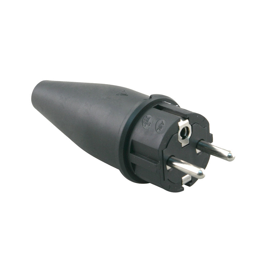 Geaarde stekker, rubber, zwart, IP44, 230 volt